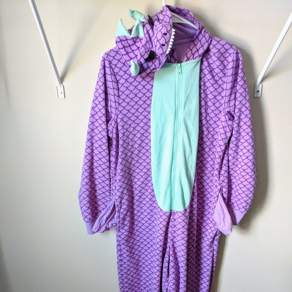 Hooded Purple Monster Pajama Onesie w/ Pockets - M